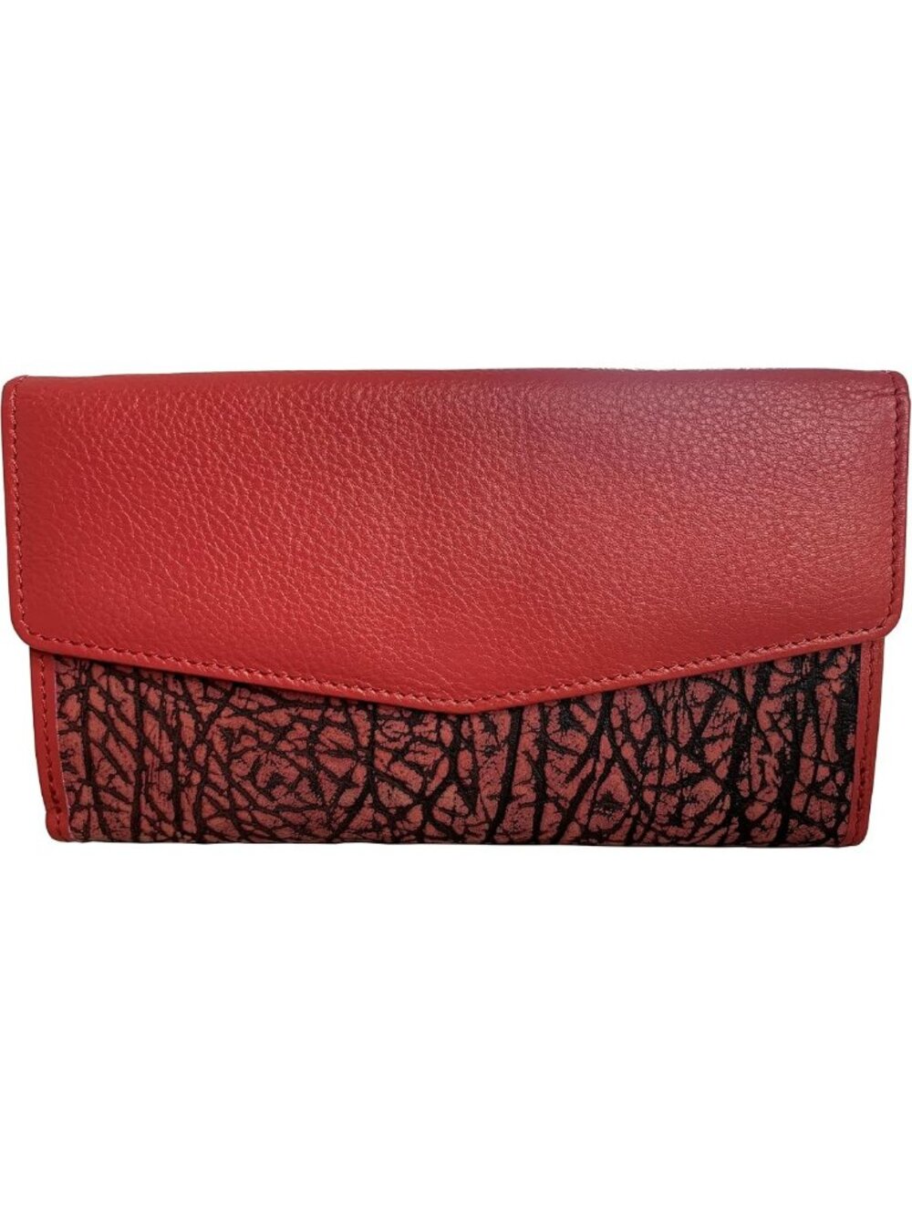 Large Capacity Leather Wallet for Women - Dark Pink Elephant Print, Zipper